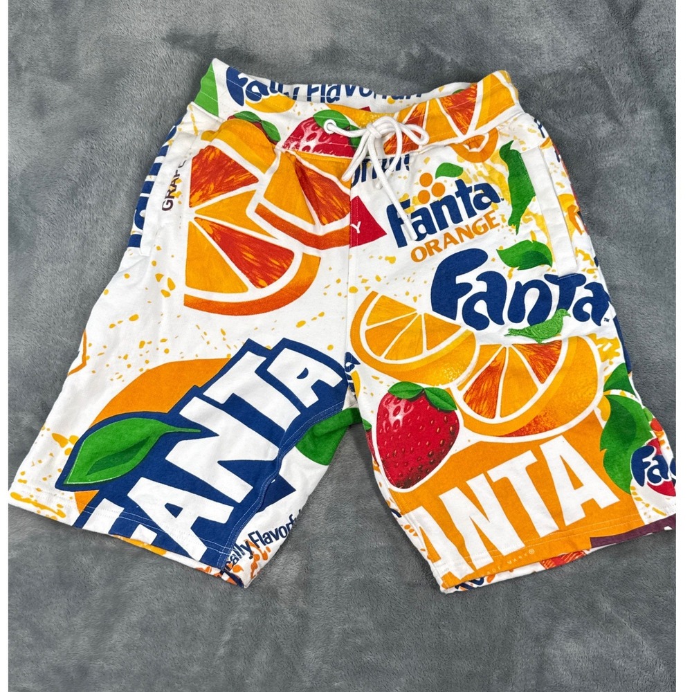 Fanta Orange Mens White Print Graphic Sweat Shorts Coca Cola Staple Pigeon Small